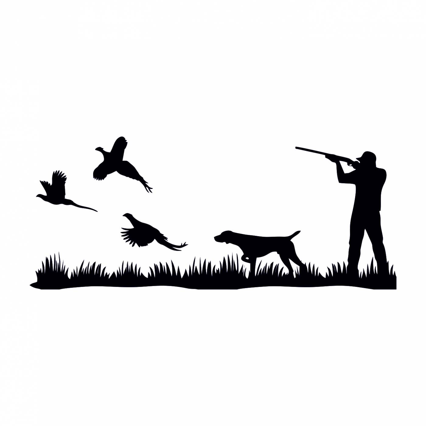 Силуэты птиц и охотника